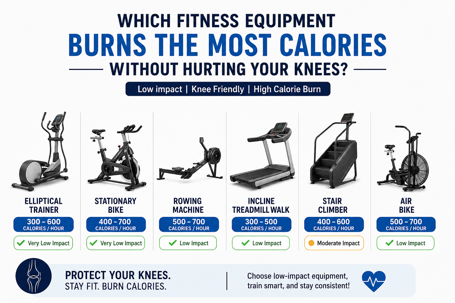 fitness equipment that burns the most calories without hurting your knees