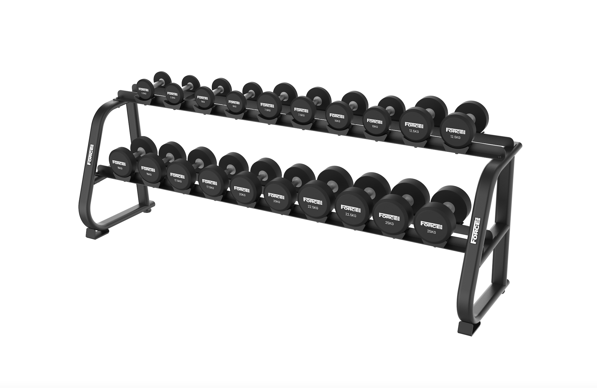FORCE USA Commercial Round Dumbbells set with 2 Tier rack